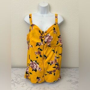New Glory Sleeveless Top Women’s 2X Plus Size Yellow Floral Pullover Blouse​